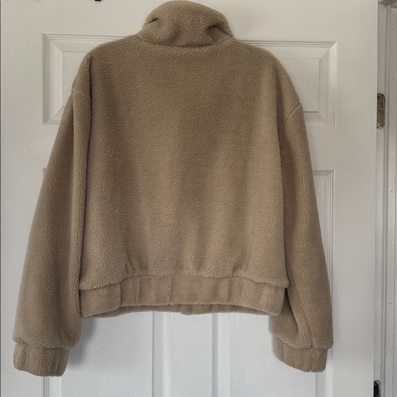 SAKS/LEA & VIOLA Oversized Beige Teddy Bomber Jacket - Size Medium - Picture 6 of 8